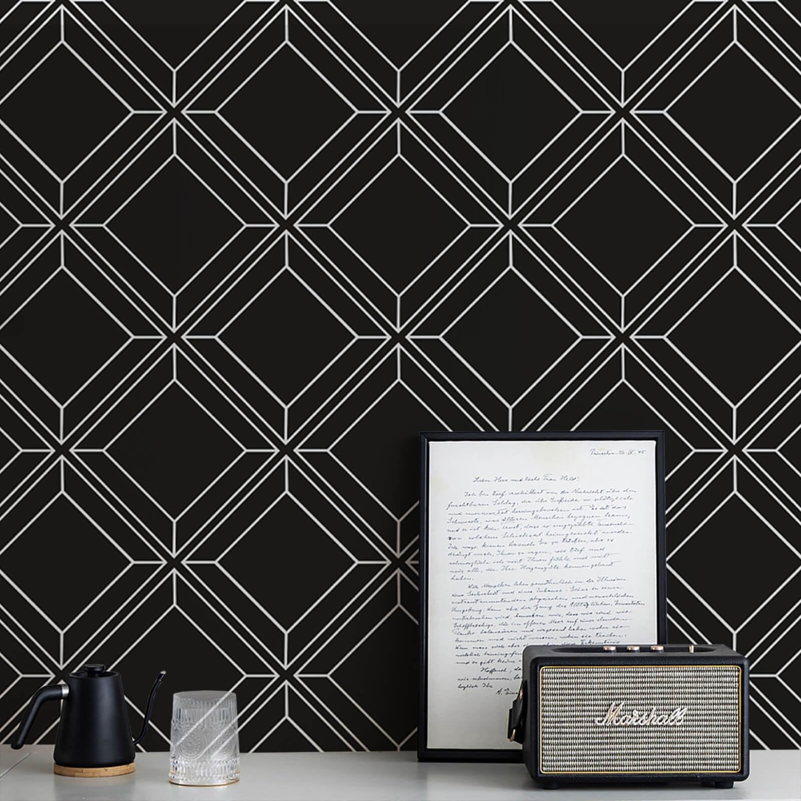 Heroad Black Wallpaper Peel and Stick Geometric Contact Paper Black and White Removable Wall Paper Modern Contact Paper for Cabinets and Drawers Waterproof Self-Adhesive Vinyl Roll 17.3” x 78.7”