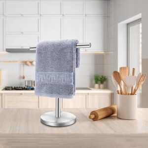 Zitalupy T-Shape Bath Hand Towel Holder Stand, Stainless Steel Free Standing Hand Towel Rack with Heavy Base, for Bathroom Kitchen & Countertop, Silver