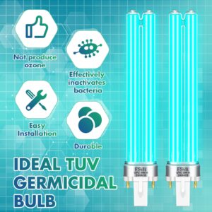 Qualirey 2 Pcs 9W UV Bulb 9 Watt G23 2 Pin Base Replacement UV Light Bulb 9W UV UVC PL-S9 TUV Germicidal Bulb for Outdoor Pond Aquarium