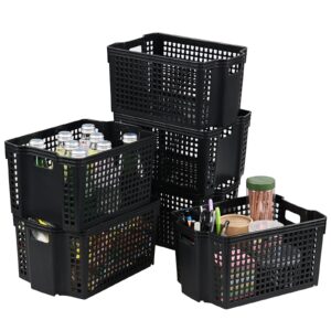 Anbers Plastic Stackable Storage Baskets, 6 Packs Small Stacking Basket Bins, Black