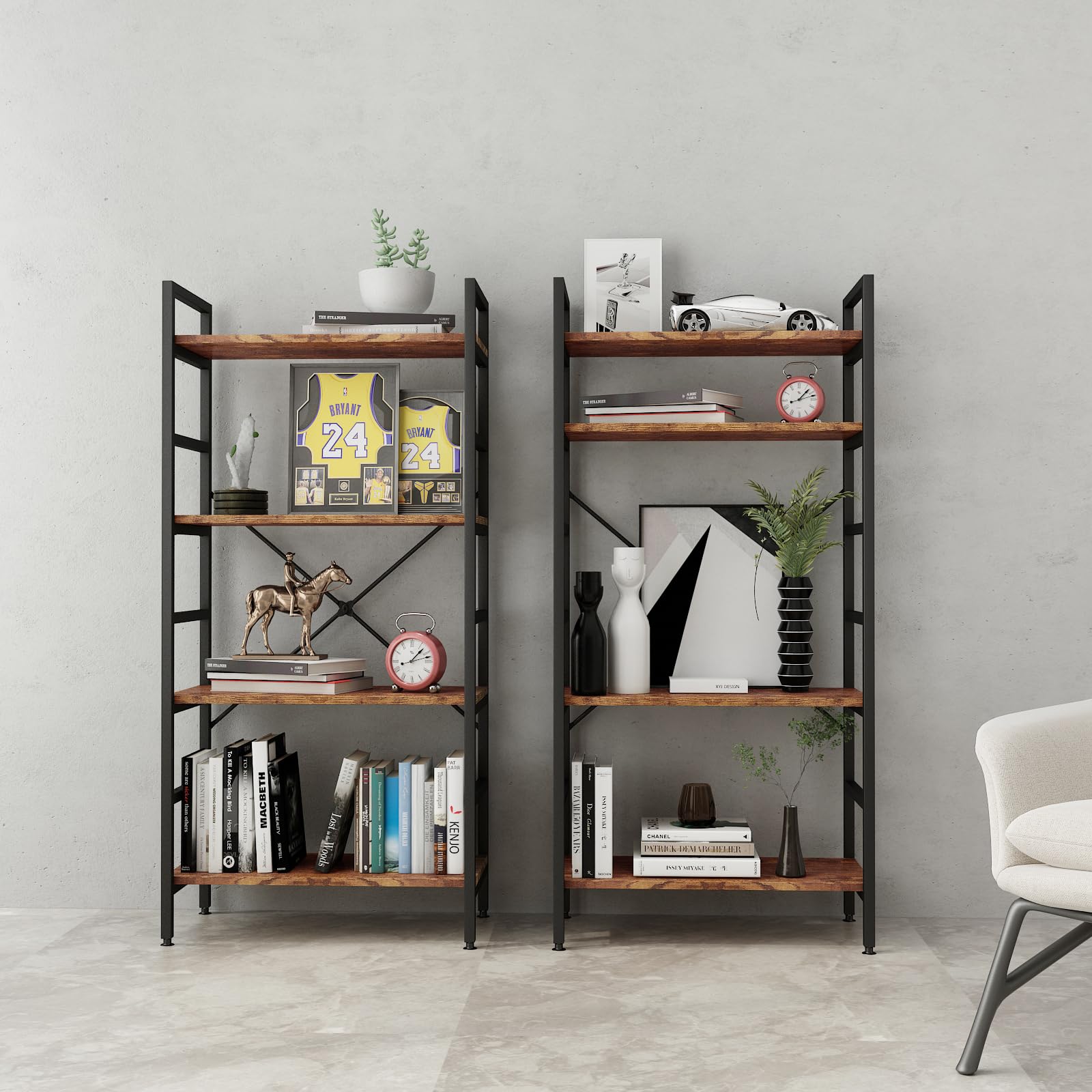 Mellingcasa 4 Tier Wood Shelving Unit,Adjustable Bookshelves Organizer,Office Shelves Small Book Shelf,Display Rack Shelves for Living Room,Bedroom and Office(4 Tier Bookshelf)