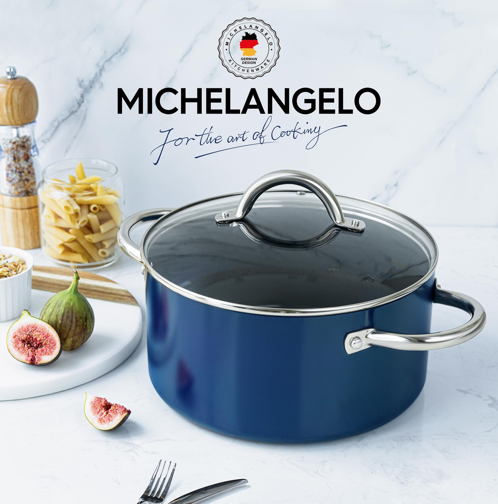 MICHELANGELO 6 Quart Stock Pot with Lid, Non Toxic Cooking Pot, Ceramic Soup Pot with Lid, Non Stick Pot with Stainless Steel Handle, Induction Compatible