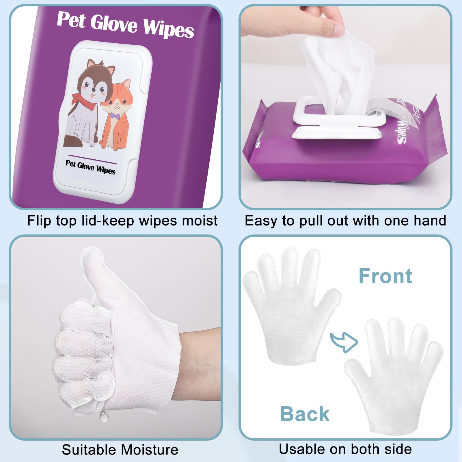 GJEASE Pet Cleaning Bathing Wipe Gloves for Dogs & Cats,Extra Thick Nourish Fur Grooming Wipe Gloves for Face and Paws & Butt,Pet Wipe Gloves Cleaning,Coconut Scent,for Daily Care and Travel