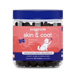 pupgrade skin & coat chews - omega-3 coat + shed care + allergy defense - soft, chewable supplement with natural fish oils for dogs - no wheat, corn, or grains - meat flavored - 60 soft chews