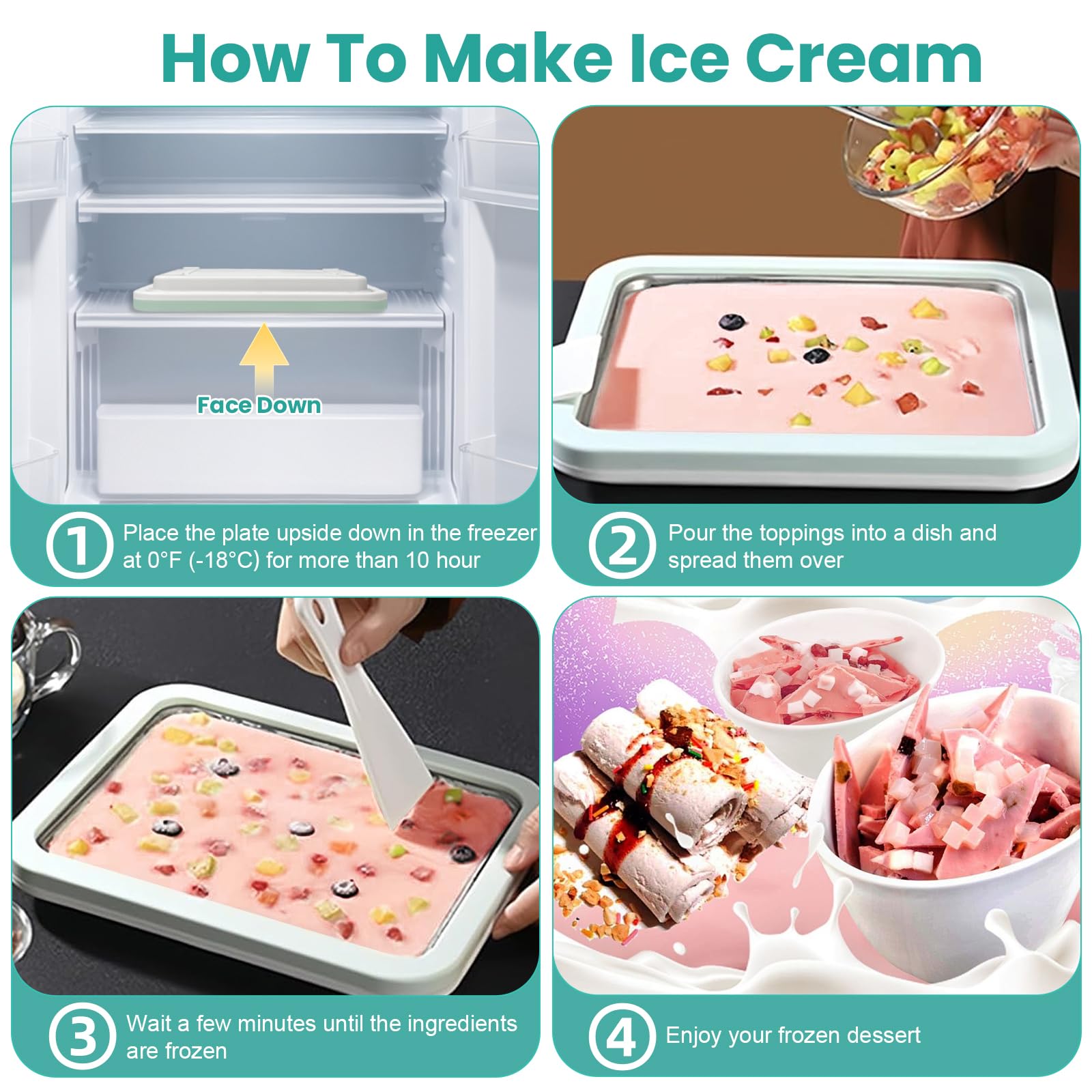 XTQINJIN Rolled Ice Cream Maker,Food Grade Stainless Steel Household Ice Cream Pan,Homemade DIY Ice Cream,Smoothies, Frozen Yogurt Rolls, Ideal for Family Hands-on Activities (Light Green)