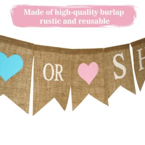 GCQQ He or She Banner, No DIY He or She Burlap Banner, Gender Reveal Burlap Banner, Baby Shower Banner Sign for Girls or Boy Baby Shower, Gender Reveal, Welcome Baby Backdrop Decoration