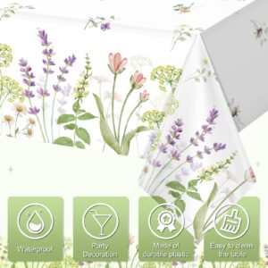 3 Pack Spring Floral Tablecloth, Summer Wildflower Plastic Table Cover for Rectangle Tables, Flower Holiday Disposable Table Cloth for Easter Birthday Picnic Wedding Tea Party Decorations, 54×108 Inch