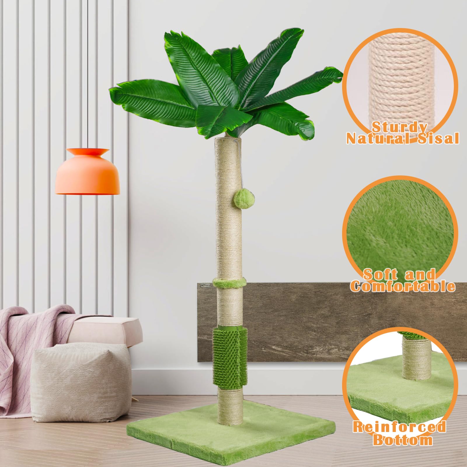 MeowHomm 40" Tall Cat Scratching Post,Cat Bird of Paradise Palm Tree for Indoor Cats with Natural Sisal Scratch Pole Hanging Sisal Ropes and Balls