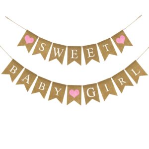 gcqq sweet baby girl banner, prestrung baby girl burlap banner, rustic girl baby shower banner, pink sweet baby shower decorations, sweet baby girl banner for photo decoration props, gender reveal