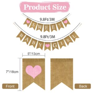 GCQQ Sweet Baby Girl Banner, Prestrung Baby Girl Burlap Banner, Rustic Girl Baby Shower Banner, Pink Sweet Baby Shower Decorations, Sweet Baby Girl Banner for Photo Decoration Props, Gender Reveal