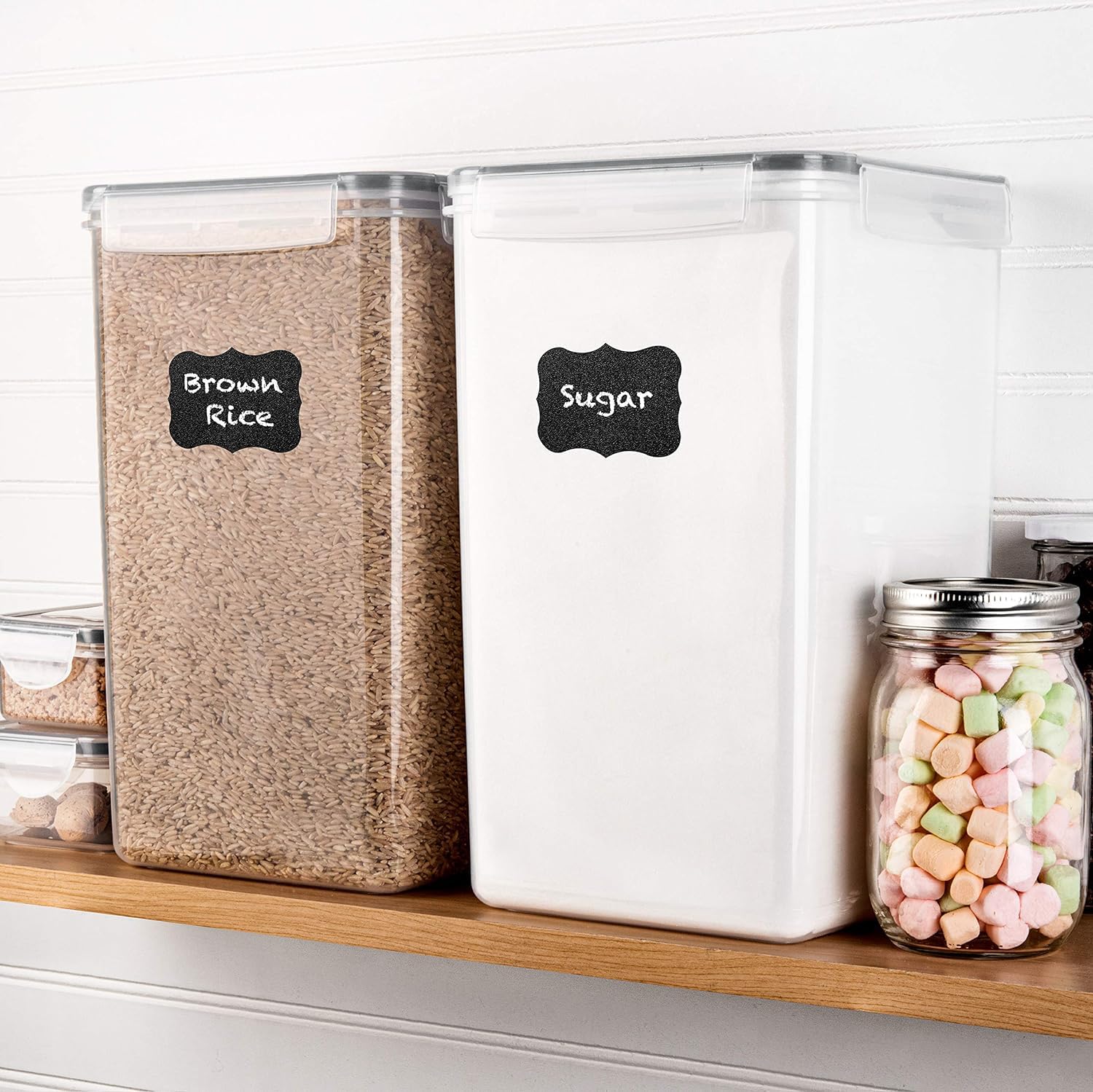 WHITE FEATHER SUPPLIES 2 PC [6.5L / 220 Oz] Large Food Storage Containers with Lids Airtight - BPA Free Clear Plastic Kitchen and Pantry Storage Containers, Bulk Storage for Cereal, Flour, Sugar, Rice