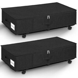 under bed storage with wheels lid, metal bottom support under the bed storage containers, tall 8.7inch 50l large underbed storage drawer organizer bins for clothes blanket toys 2 pack