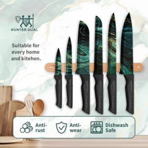 HUNTER.DUAL Knife Set, 12-PC Colorful Kitchen Knife Set, 6 Sharp Kitchen Knives with Covers for Cooking, Cutting&Chopping, Greenstone