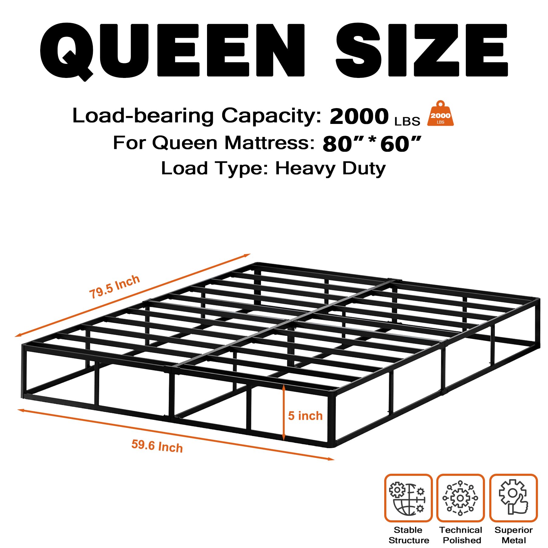 Box Spring for Queen Bed 9 Inch High Profile Queen Box Spring Heavy Duty Metal Queen Size Box Spring Mattress Foundation Sturdy Queen Box Springs for Bed Frame Platform Noisy Free (9 Inch, Queen)