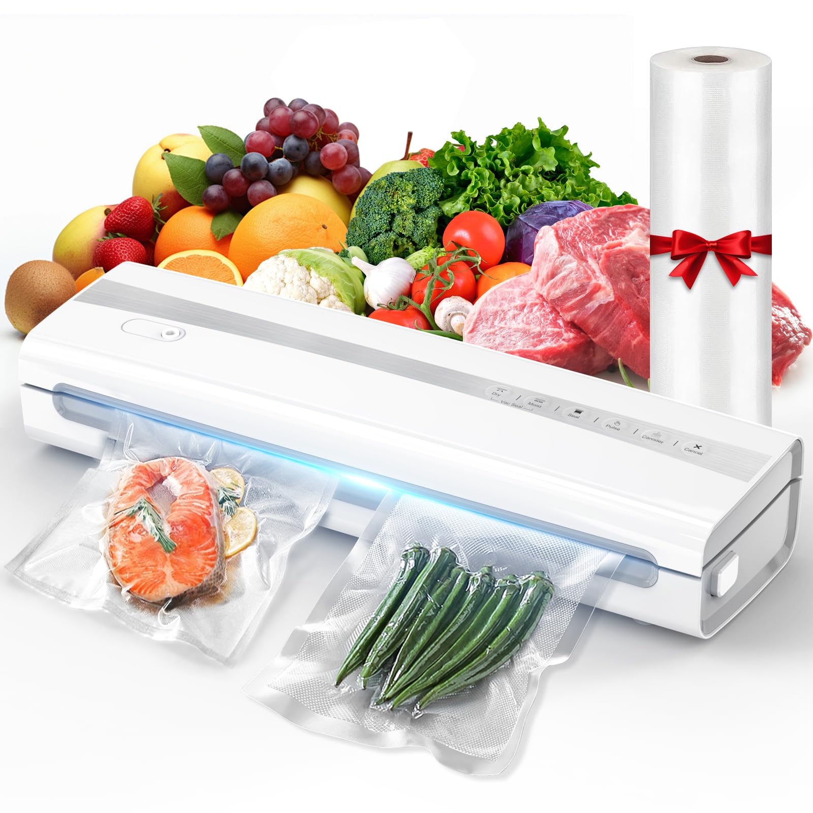 Vacuum Sealer Machine With Vacuum Sealer Bags, Dry/Moist Compact Full Automatic Food Sealer, Air Sealer Machine with Vacuum Seal Rolls, Bag Cutter, Vacuum Hose