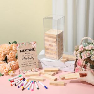 Beeveer 80 Pcs Wedding Guest Book Alternative Wooden Block Guest Book for Wedding Sign in Wedding Book Wooden Block Wedding Games Bridal Shower Game for Wedding Sign in, Reception (Flower)