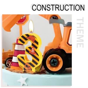 Construction Birthday Number Candles, Boys Happy Birthday Candles for Cake Topper, Number 3 Candle Yellow&Black Stripes Candles for Construction Themed Birthday Party Decoration Supplies Favors Gifts