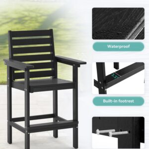 Homenjoy Tall Adirondack Chair Set of 2 with Connecting Tray, HDPE Weather Resistant Patio Bar Stools, Heavy Duty Bar Height Adirondack Chairs with Footrest, 26" H Balcony Chair for Deck,Black