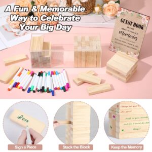 Beeveer 80 Pcs Wedding Guest Book Alternative Wooden Block Guest Book for Wedding Sign in Wedding Book Wooden Block Wedding Games Bridal Shower Game for Wedding Sign in, Reception (Flower)