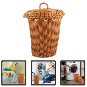 Kichvoe Wicker Trash Can with Lid Small Trash Can Laundry Sundries Basket Rattan Waste Basket Rustic Boho Woven Garbage Bin Office Rubbish Can for Bedroom Bathroom Office