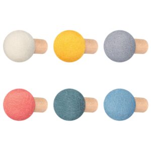 memorywuu 6 pcs wool round wall hook kids wall coat hooks kids coat rack wall mount wool wooden coat hooks hat rack for home living room nursery minimalist wall decor (pastel color)