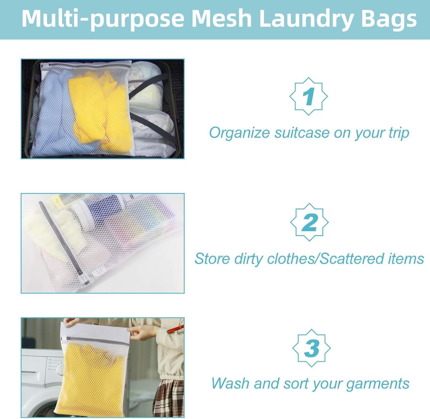 3Pcs Durable Fine Mesh Washer Bags For Delicate Clothes. Suitable For Full-size Washing Machines and Portable Washing Machines, 12 x 16 inches (XYD-6)