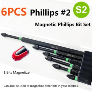 PTSLKHN Phillips Bits Set, Magnetic Phillips Head Drill Bits, 6PCS Phillips Impact Bits and Screwdriver Bits Magnetizer