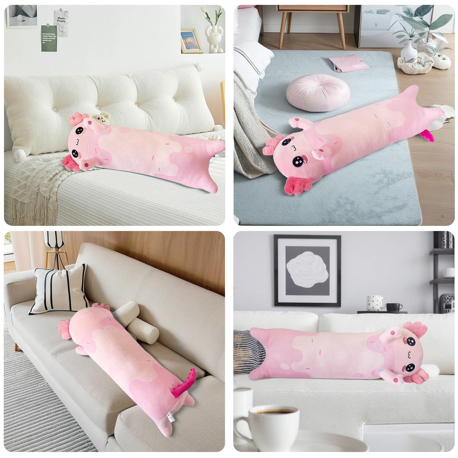 NXNYNZ Pink Long Axolotl Plush Pillow, 28" Soft Cute Axolotl Stuffed Animal Plush Pillow, Axolotl Body Pillow Long Plush Doll for Kids Girls Boys