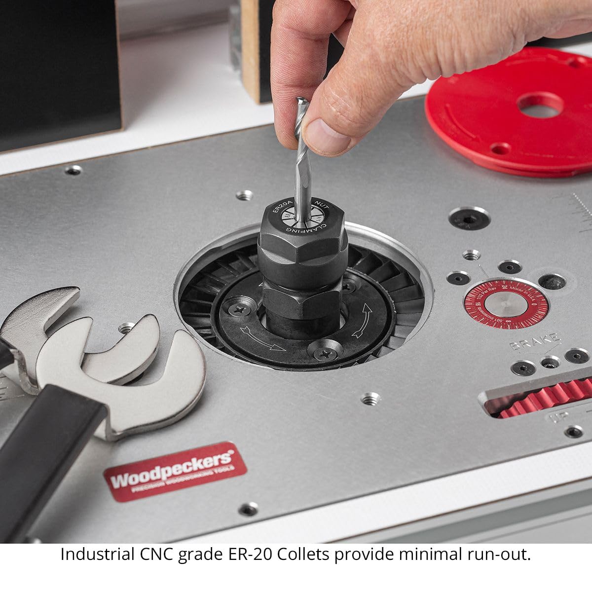 SpinRite Router Motor for Router Lifts and CNC, 3.25HP, Soft Start, Variable Speed, Easy Mount 4.2" Body, Includes Pair of ER20 Collets (1/2" & 1/4"), Collet Nut, Offset Wrench Set