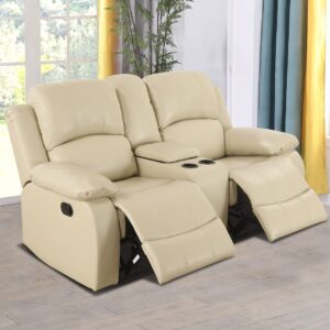 3-Piece Modern Couches for Living Room Furniture, Adjustable Recycled Leather Reclining Sofa Set with Chair Loveseat & Cup Console