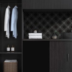 Heroad Black Wallpaper Peel and Stick Geometric Contact Paper Black and White Removable Wall Paper Modern Contact Paper for Cabinets and Drawers Waterproof Self-Adhesive Vinyl Roll 17.3” x 78.7”