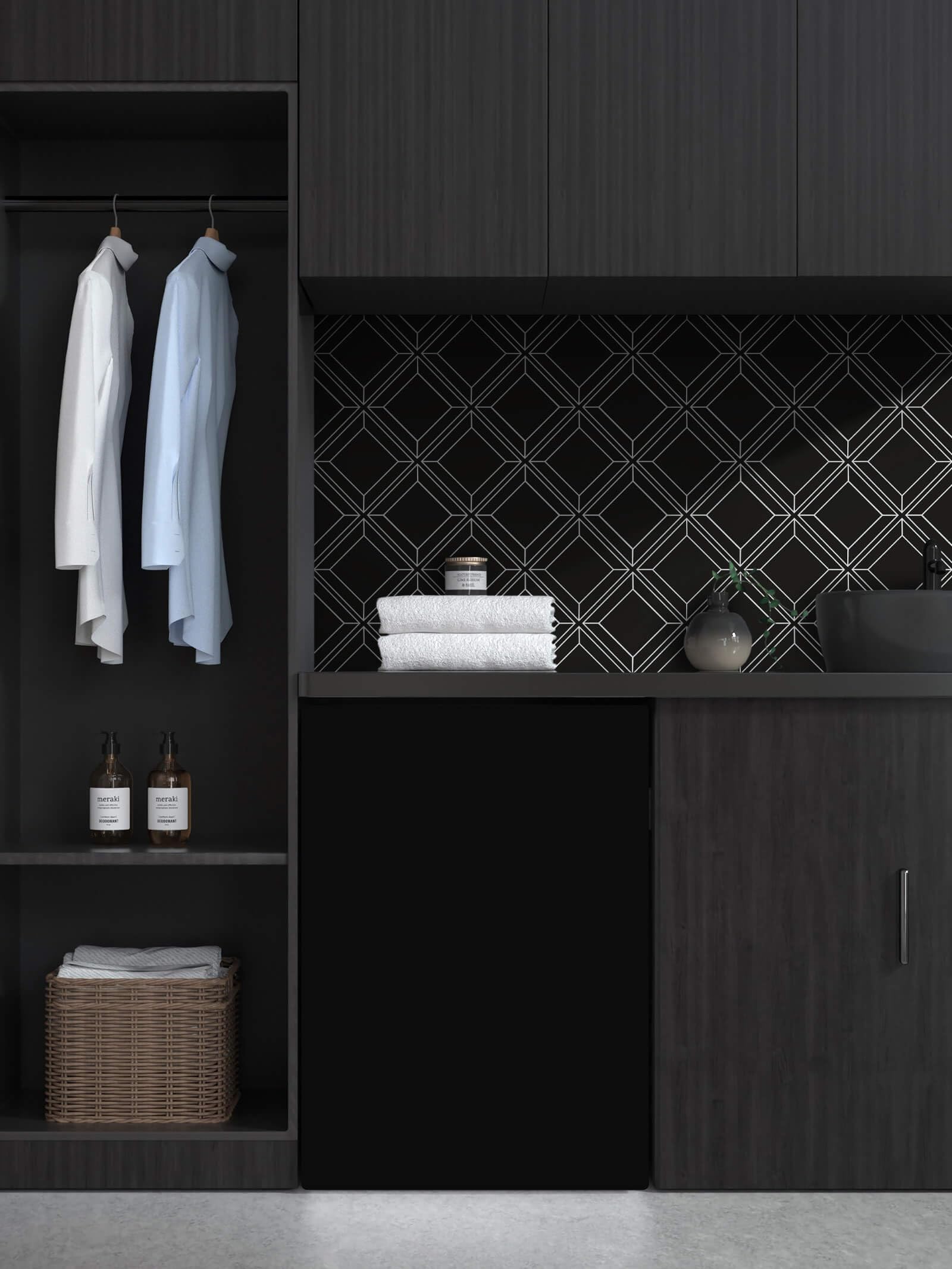 Heroad Black Wallpaper Peel and Stick Geometric Contact Paper Black and White Removable Wall Paper Modern Contact Paper for Cabinets and Drawers Waterproof Self-Adhesive Vinyl Roll 17.3” x 78.7”