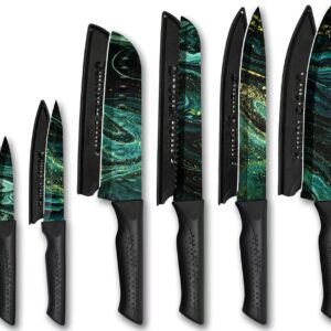 HUNTER.DUAL Knife Set, 12-PC Colorful Kitchen Knife Set, 6 Sharp Kitchen Knives with Covers for Cooking, Cutting&Chopping, Greenstone