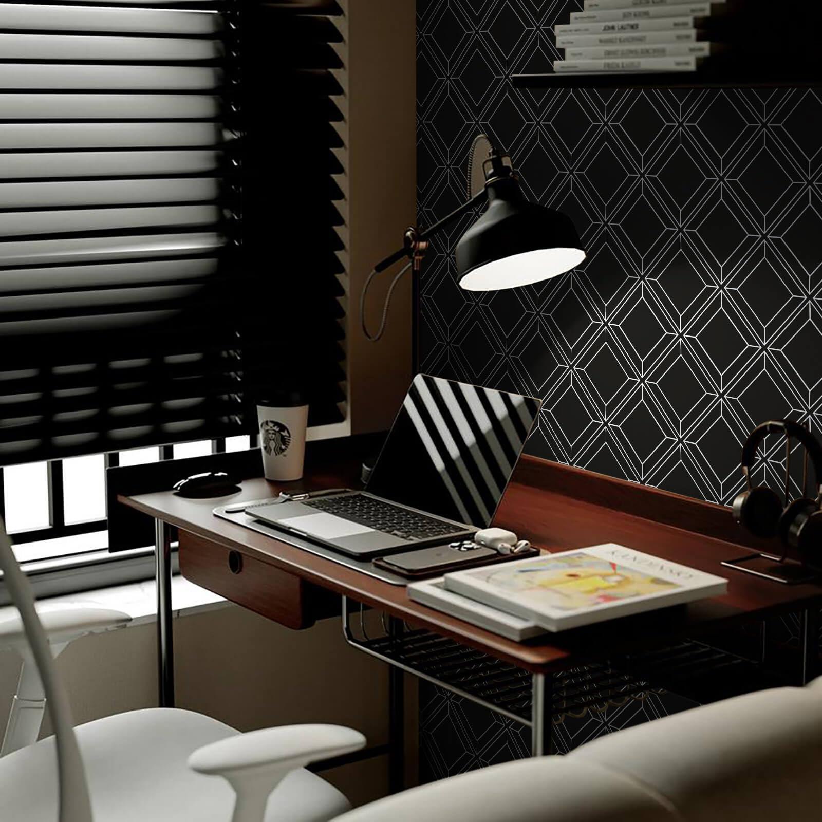 Heroad Black Wallpaper Peel and Stick Geometric Contact Paper Black and White Removable Wall Paper Modern Contact Paper for Cabinets and Drawers Waterproof Self-Adhesive Vinyl Roll 17.3” x 78.7”