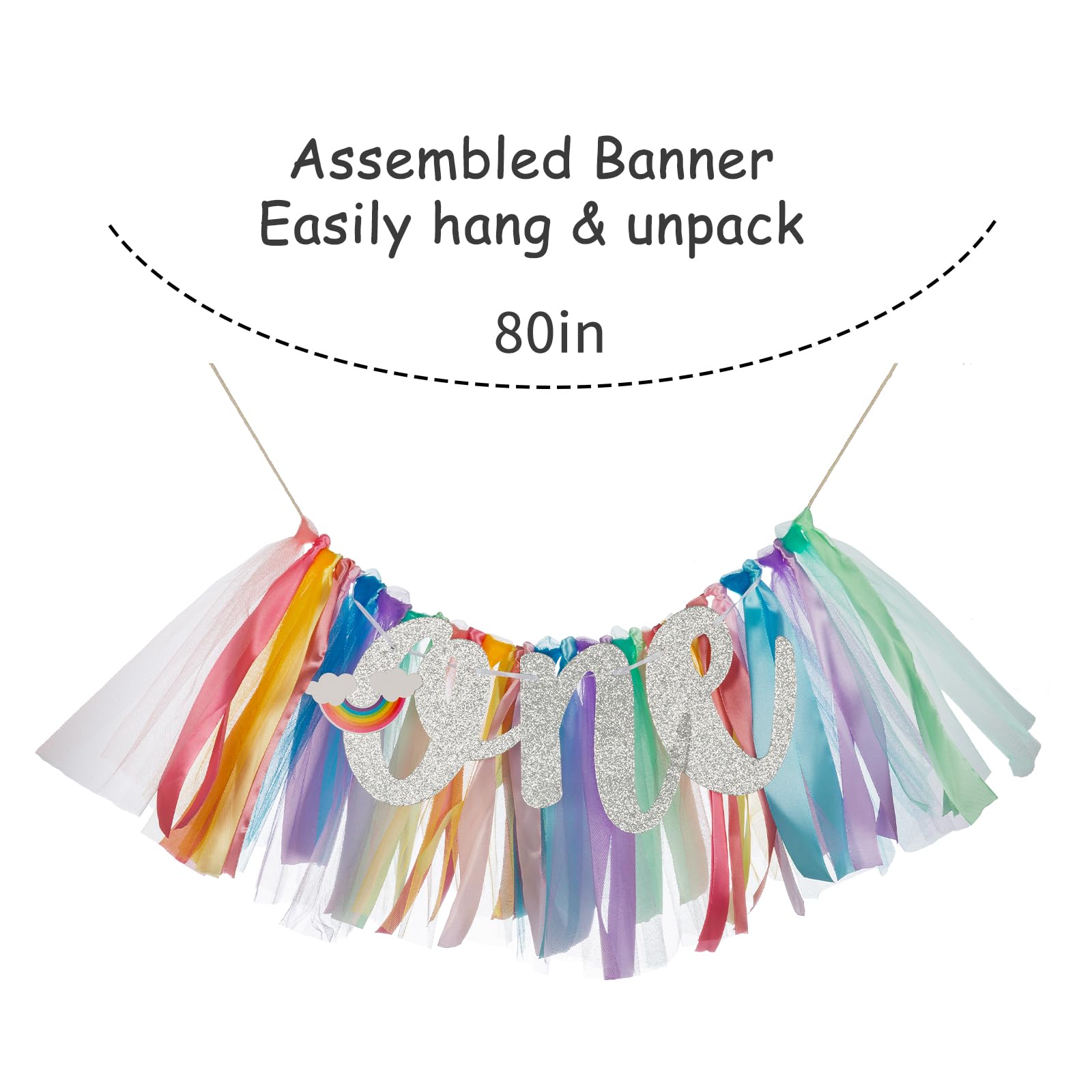 1st Birthday High Chair Banner,1 Year Birthday Decorations Pastel Rainbow Theme First Birthday Banner for Girls Boys 1st Birthday Party Baby Shower Decorations Highchair Garland