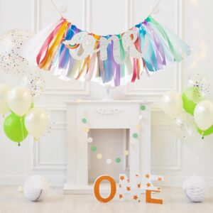 1st Birthday High Chair Banner,1 Year Birthday Decorations Pastel Rainbow Theme First Birthday Banner for Girls Boys 1st Birthday Party Baby Shower Decorations Highchair Garland