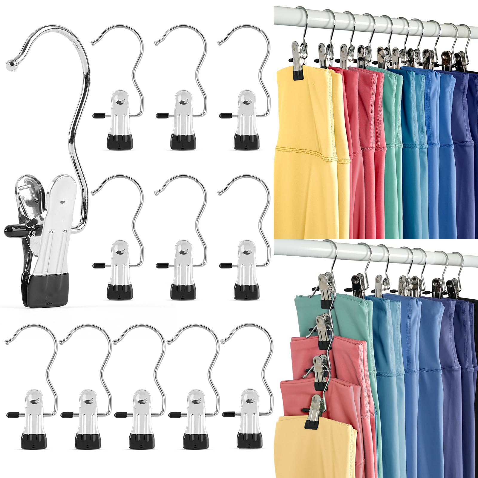 Legging Organizer for Closet, Metal Yoga Pants Hangers 20 Pack Hanging Clips w/Rubber Coated Holds Leggings, Space Saving Hanger Closet Organizers and Storage for Workout Sets, Hat