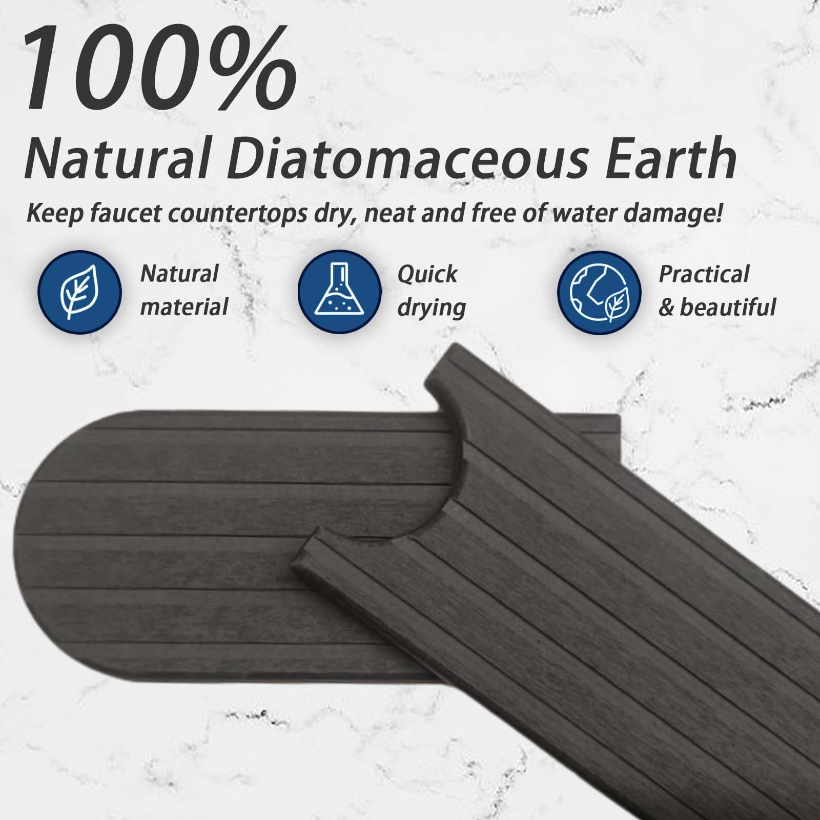 Laidawoo Kitchen Faucet Absorbent Mat, Diatomite Splash Guard for Sink Faucet, Faucet Mat for Kitchen Sink, Diatomaceous Earth Fast Drying Stone Sink Tray,Quick-Drying Water Absorbing Stone Tray