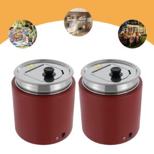 2 Pcs Electric Stainless Steel Soup Warmer Pot 10L Large Capacity Soup Kettle with Lid Portable Round Food Warmer Perfect for Buffet Restaurant Wedding Party Catering (Red)