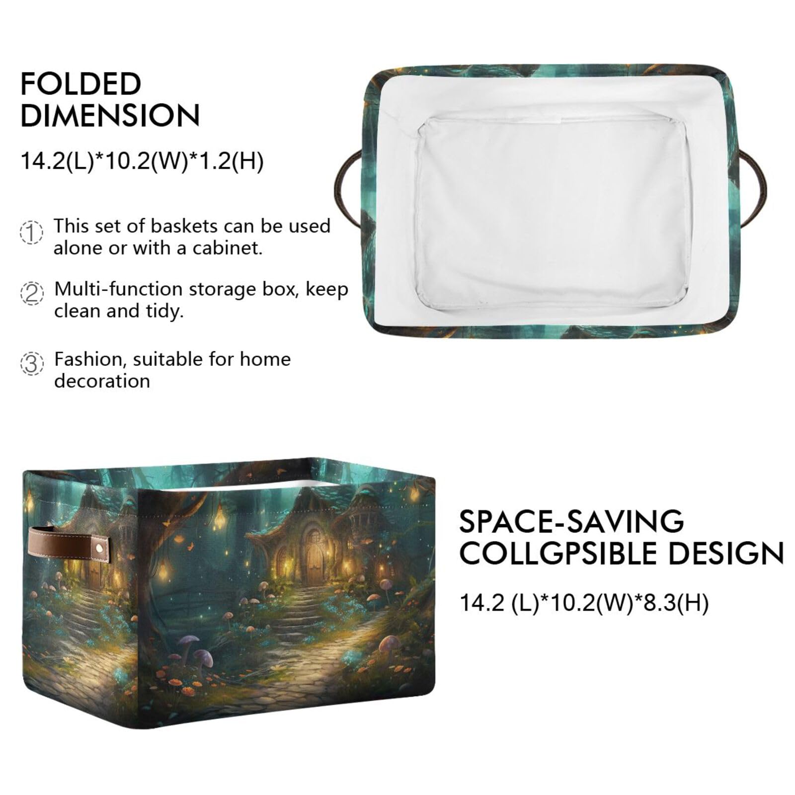 WELLDAY 2PCS Storage Basket Fairy Fantasy Forest Large Foldable Storage Bin Cube Collapsible Organizer