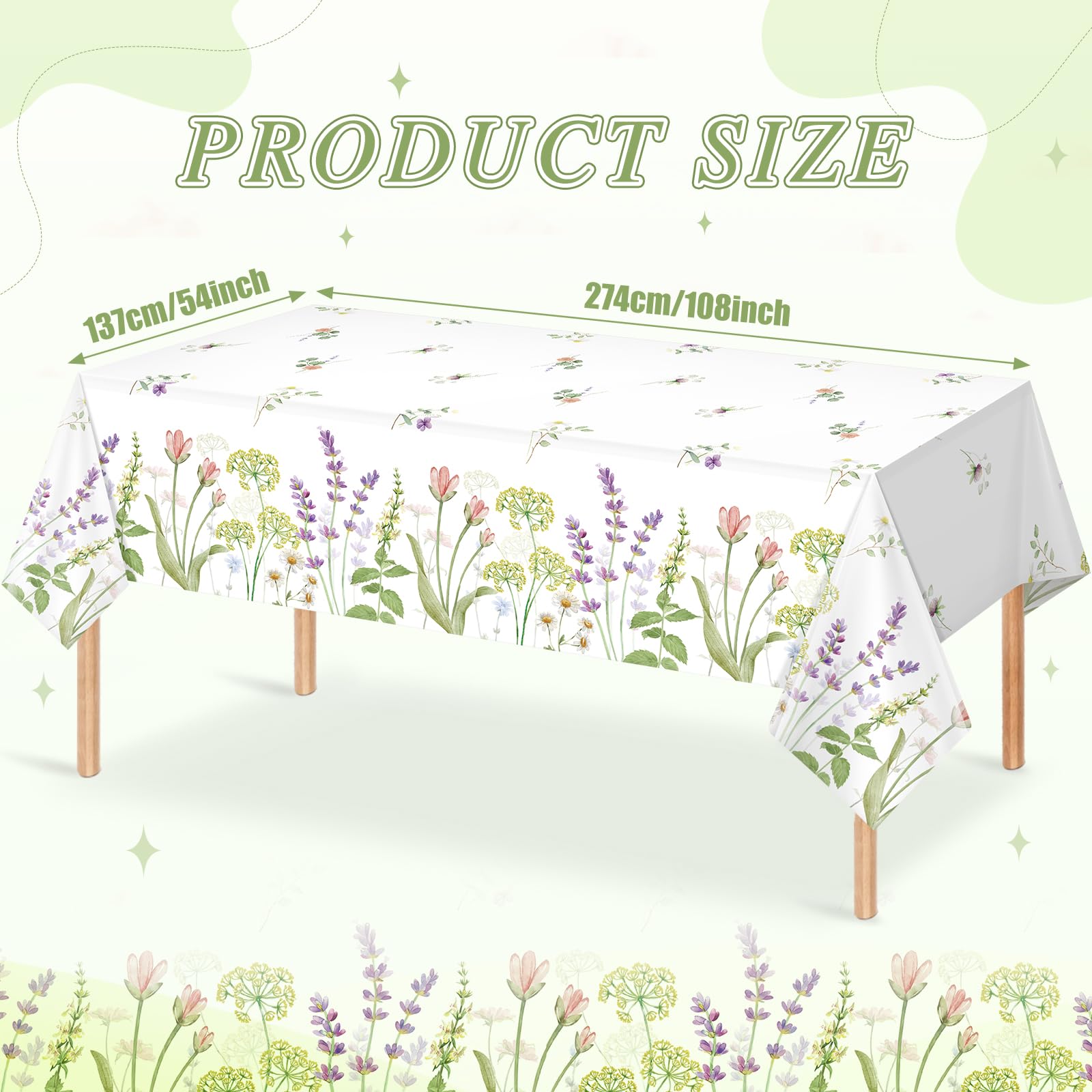 3 Pack Spring Floral Tablecloth, Summer Wildflower Plastic Table Cover for Rectangle Tables, Flower Holiday Disposable Table Cloth for Easter Birthday Picnic Wedding Tea Party Decorations, 54×108 Inch