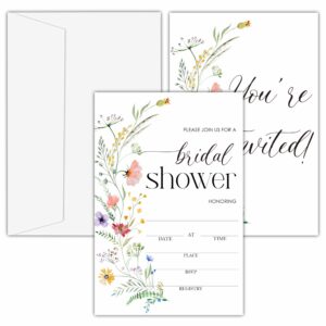 oxrun bridal shower invitations, 25 colorful wildflower invites with envelopes for bridal shower reception engagement party, floral wedding cards - b05