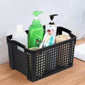 Anbers Plastic Stackable Storage Baskets, 6 Packs Small Stacking Basket Bins, Black