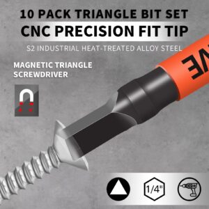 10-Pack Triangle Screwdriver Set- Premium S2 Steel Triangle Bit Set (2.56" Long Magnetic Head) Triangle Screwdriver Bits- Triangle Bits Sizes: TA12, TA14, TA16, TA18, TA20, TA23, TA25, TA27 (x2), TA30