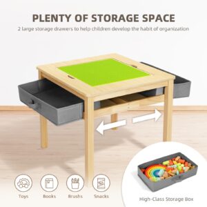 OOOK Wooden Kids Building Block Table with Storage, Toddler Activity Table Gives Children A Space for Their Daily Life and Creativity, Nice Kids Play Table for Kids Room, Nursery, Classroom