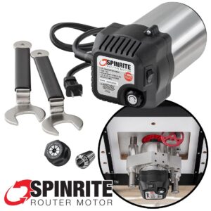 SpinRite Router Motor for Router Lifts and CNC, 3.25HP, Soft Start, Variable Speed, Easy Mount 4.2" Body, Includes Pair of ER20 Collets (1/2" & 1/4"), Collet Nut, Offset Wrench Set