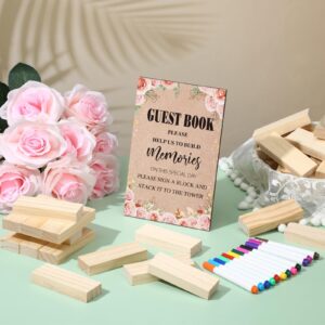 Beeveer 80 Pcs Wedding Guest Book Alternative Wooden Block Guest Book for Wedding Sign in Wedding Book Wooden Block Wedding Games Bridal Shower Game for Wedding Sign in, Reception (Flower)