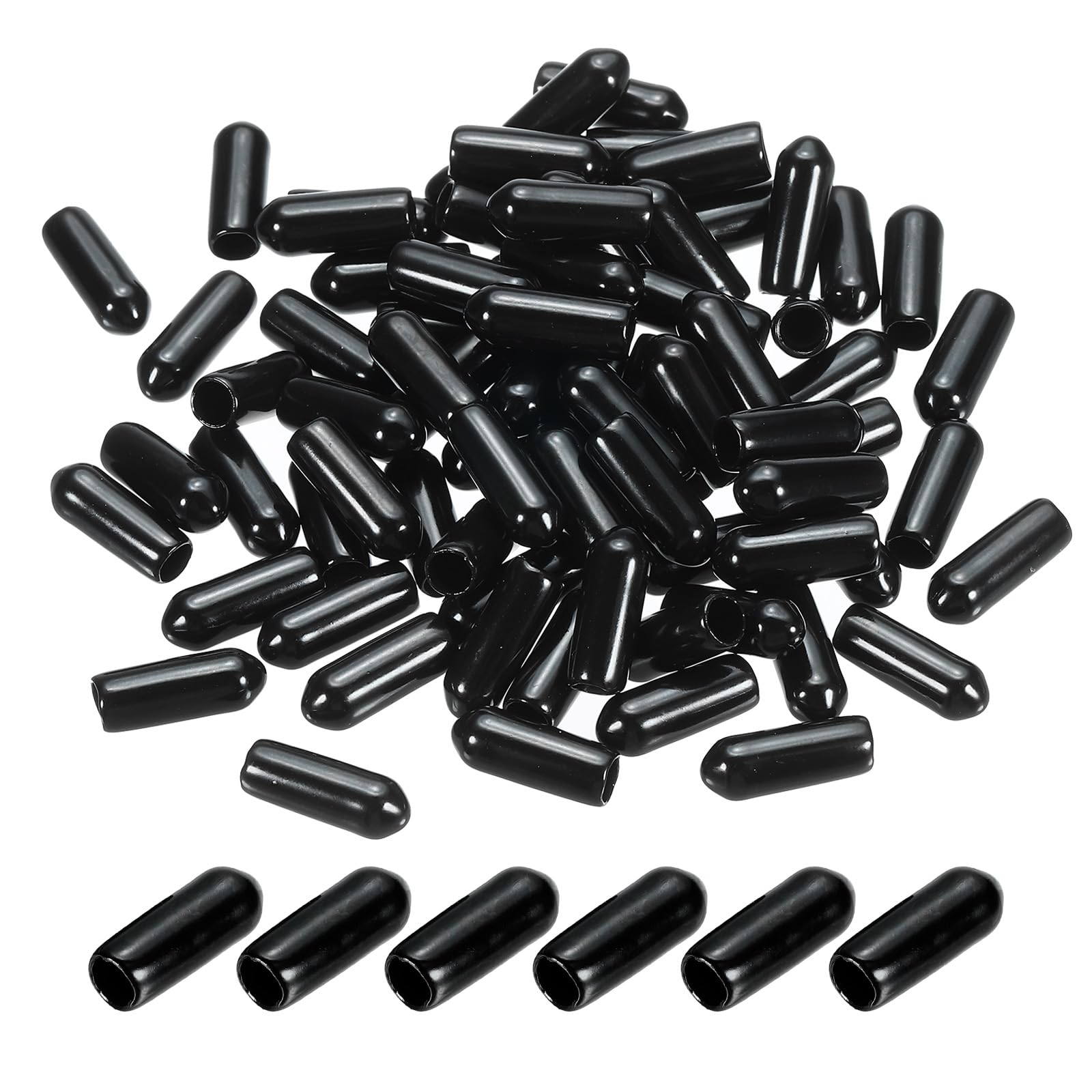 PATIKIL 4.5MM Vinyl Rubber End Caps, 120 Pack Flexible Bolt Screw Covers Caps Round Thread Protector Caps for Metal Tubing Rod Bolts, Black