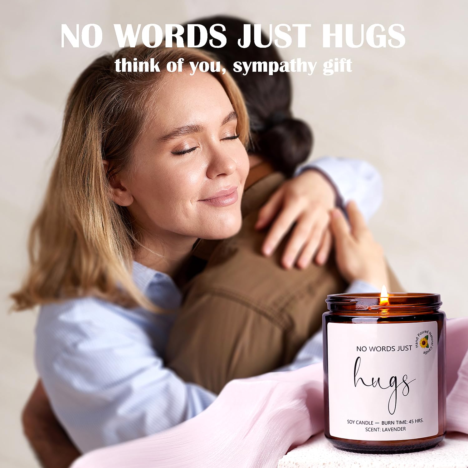 Sympathy Gift, Sympathy Gifts for Loss of Loved One, Thinking of You Gifts for Women, Bereavement Gift Ideas - No Words Just Hugs Candle - Sympathy Cards Sympathy Candle Condolence Gifts Get Well Soon