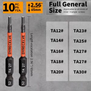 10-Pack Triangle Screwdriver Set- Premium S2 Steel Triangle Bit Set (2.56" Long Magnetic Head) Triangle Screwdriver Bits- Triangle Bits Sizes: TA12, TA14, TA16, TA18, TA20, TA23, TA25, TA27 (x2), TA30